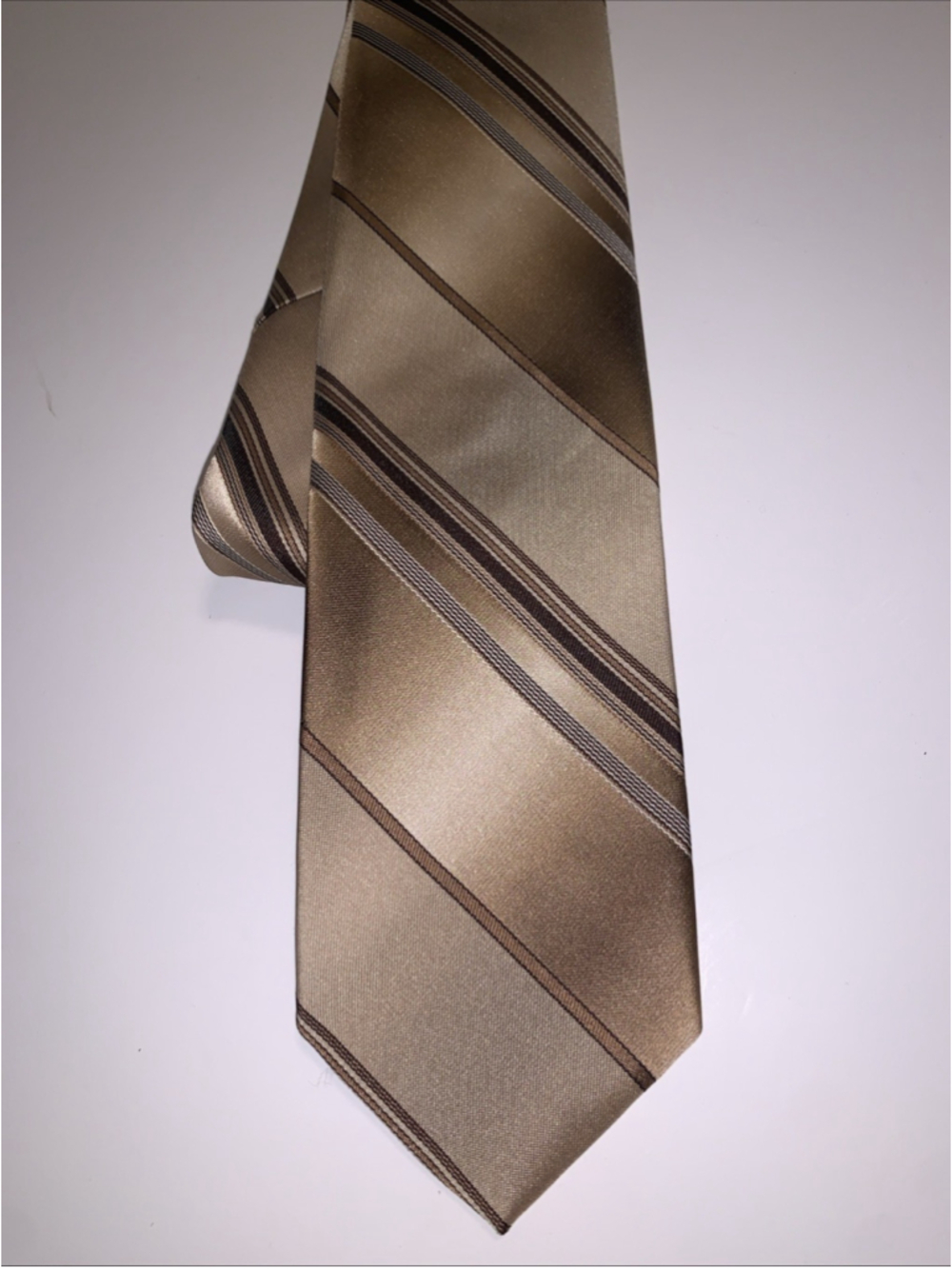 Mens Gold Tan Brown Ribbon Striped Tie Unknown Brand
